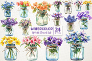 Watercolor Spring Flower Jar Clipart, a Work Illustration by OK Design (Thumbnail 1 of 5)