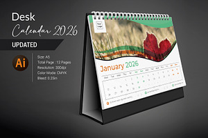 Desk Calendar 2026, a Stationery Template by crazyOWL