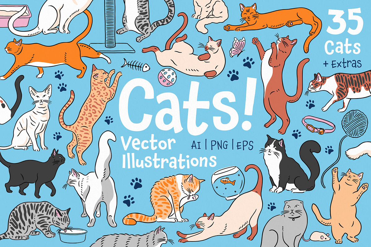 Cats! Vector Clip Art Illustrations, an Animal Illustration by rouxsupplyco (Photo 1 of 9)