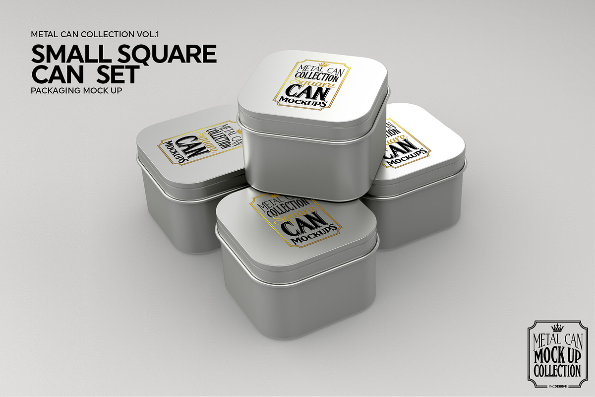 Small Square Cans Packaging Mockup, a Cups & Container Mockup by INCDesign (Photo 3 of 5)