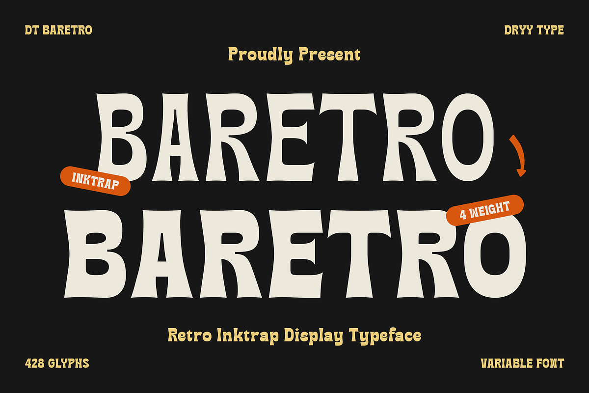 DT Baretro - Retro Display, a Symbol Font by Dryy.type (Photo 1 of 11)