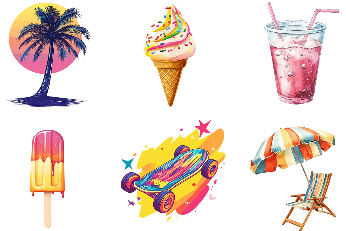 Cute Retro Summer Clipart, an Illustration by Designking (Photo 5 of 5)