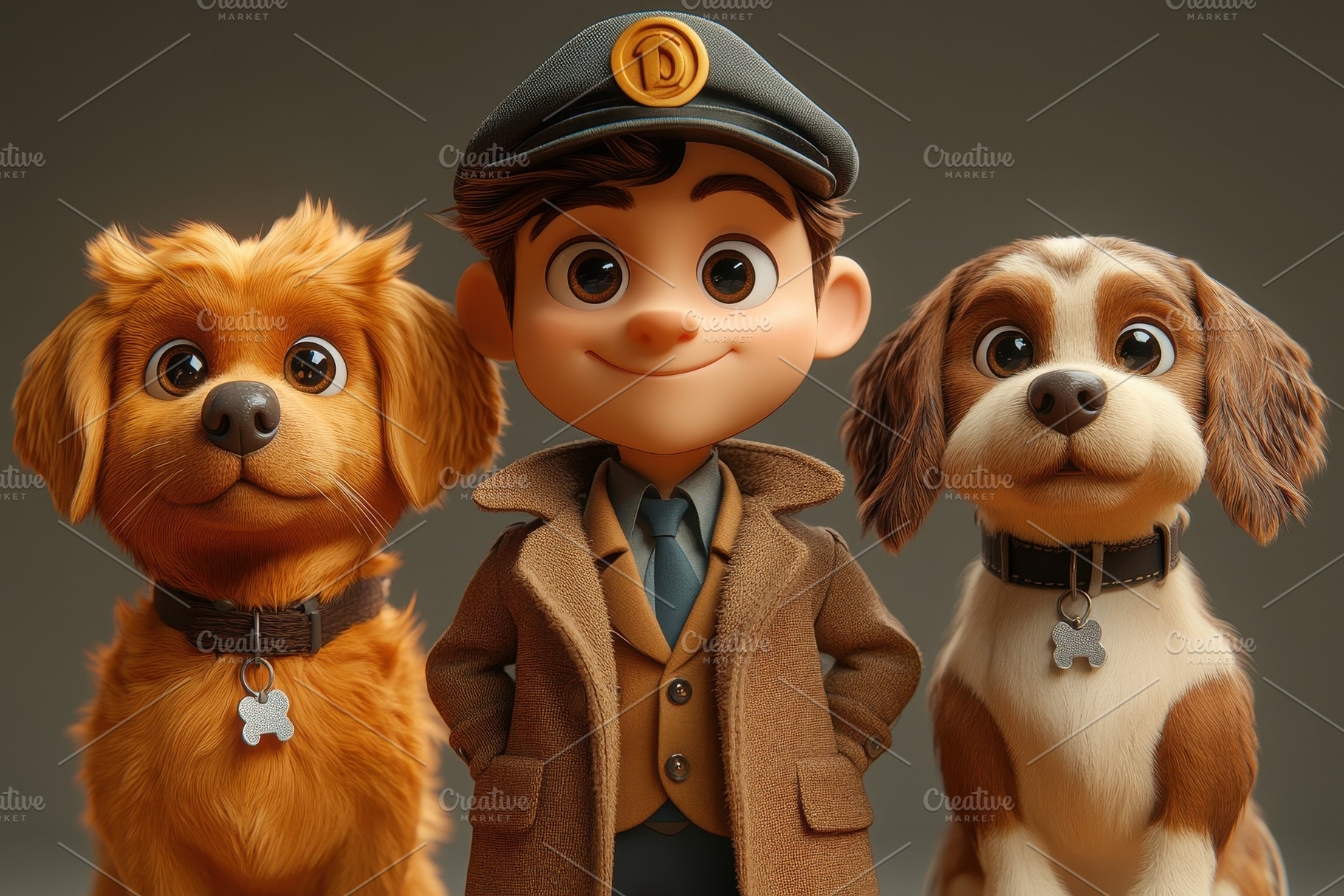 Character with two cartoon dogs in a, a Photo by Tanuart