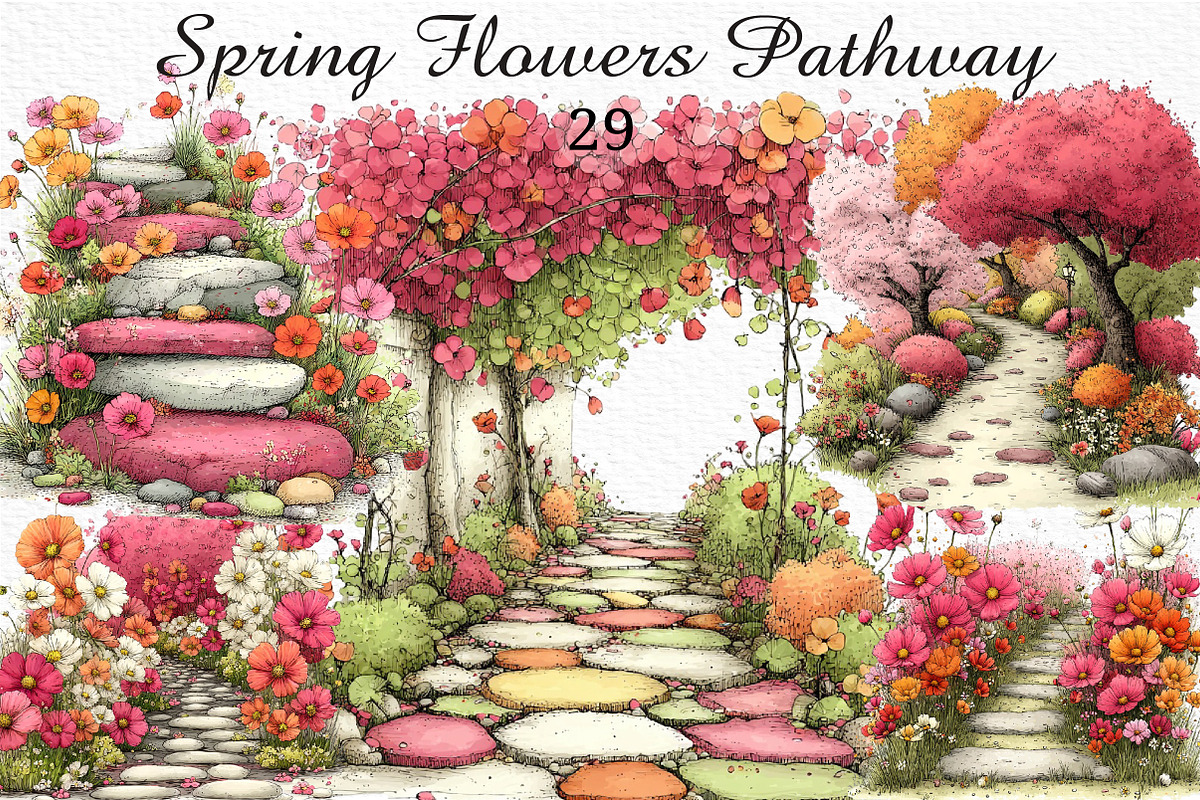 Spring Flowers Pathway Clipart Png, an Illustration by Craft Nest (Photo 1 of 9)