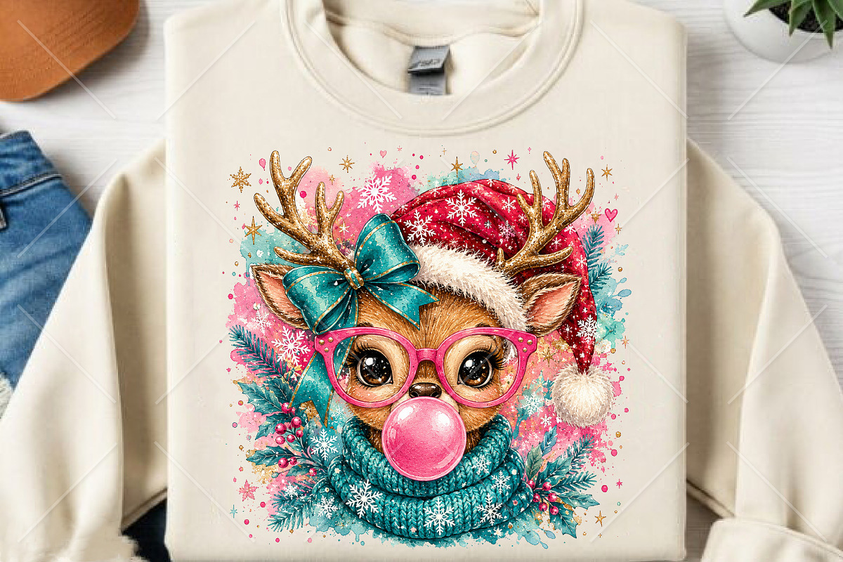 Pink Bubblegum Reindeer Christmas, a Seasonal Illustration by Canvas Craft (Photo 1 of 6)