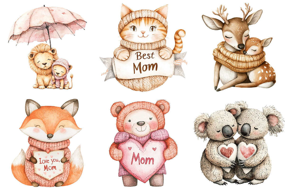 Kawaii Knitted Animals Mother's Day, an Illustration by Watercolor design (Photo 4 of 5)