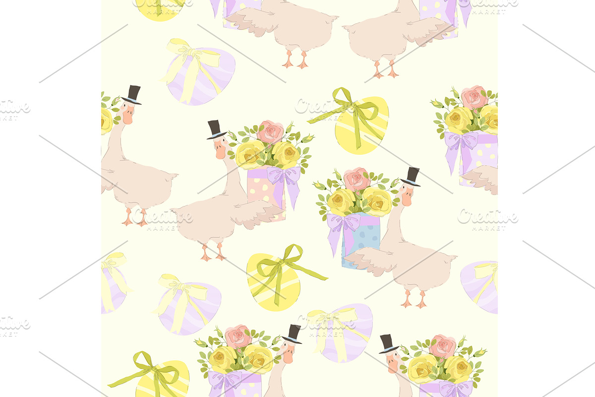 Seamless Pattern with Easter Goose, an Illustration by Maria Starus
