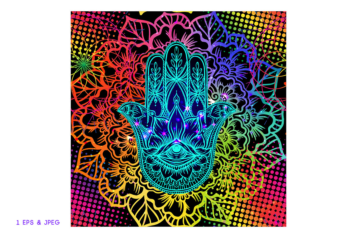 Neon Hamsa Seamless Pattern, a Pattern Graphic by Elen-Lane (Photo 2 of 2)