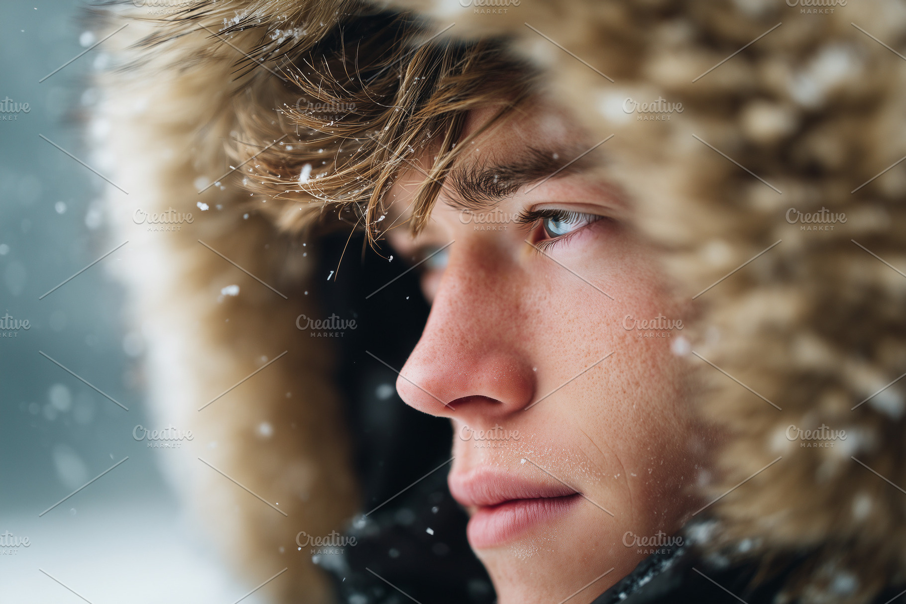 Young man in a fur-lined winter hood, a Person Photo by MistyDay