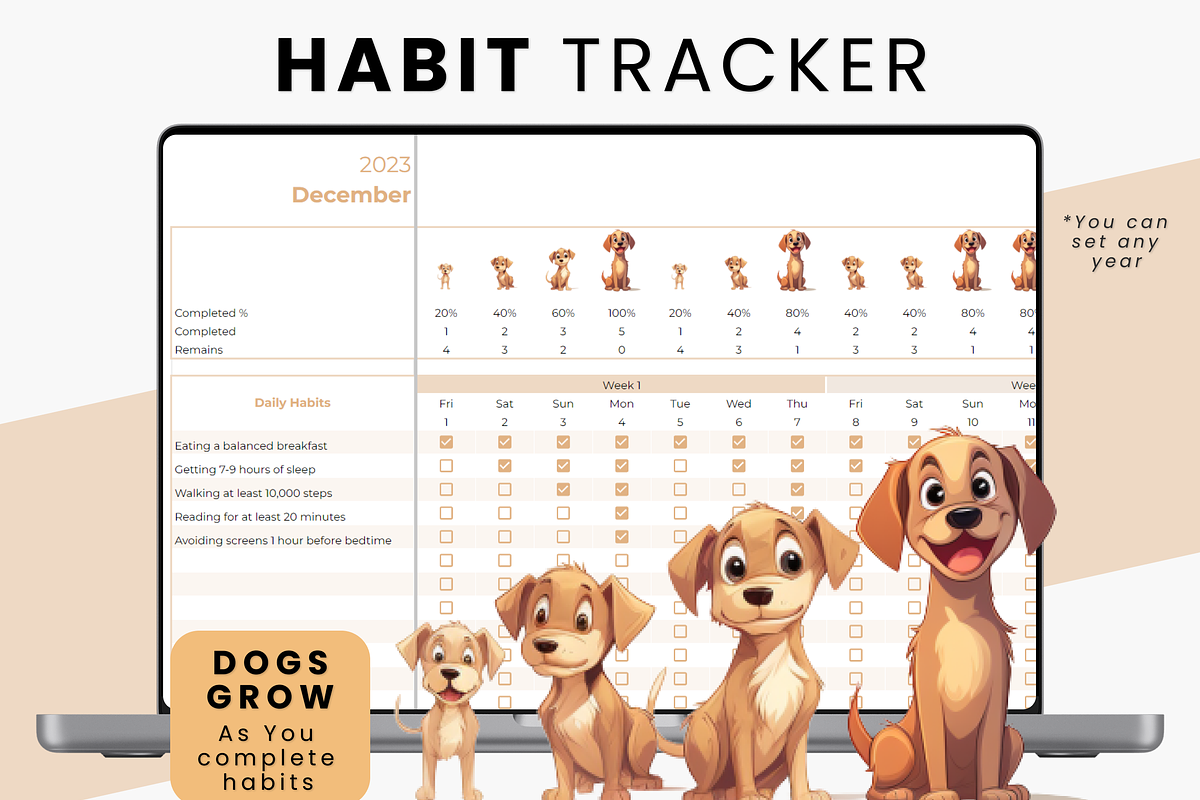 Habit Tracker Template | Dogs, a Templates & Theme by MondaySpark (Photo 1 of 6)
