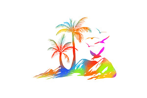 Graphic colored palm tree with, an Object Illustration by Nenahliadava Design