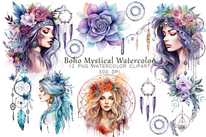 Boho Mystical Watercolor Females