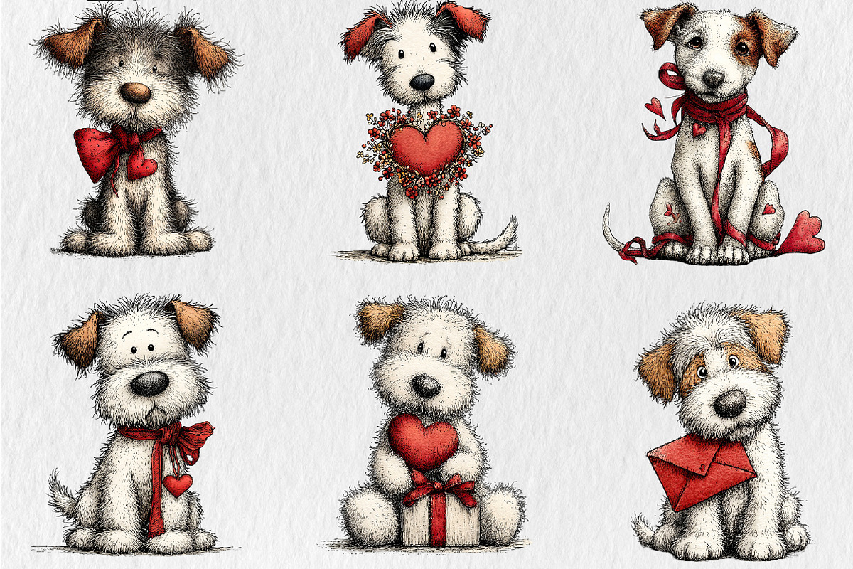 Whimsical Valentine Dogs Clipart, a Seasonal Illustration by Rose Art (Photo 3 of 6)