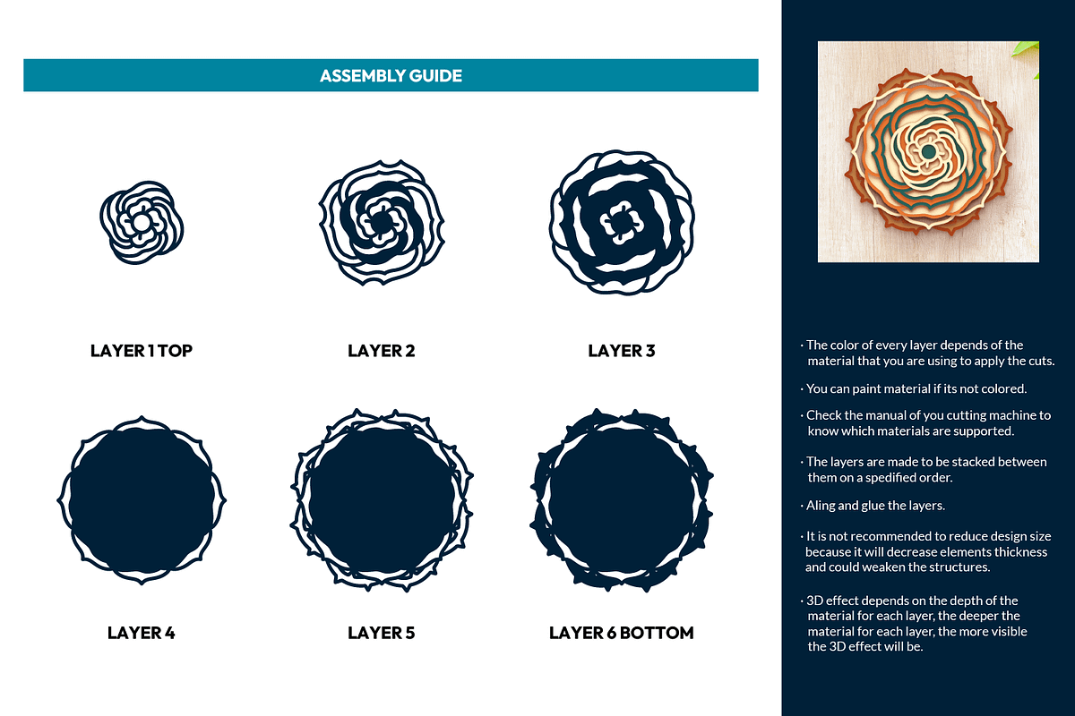 3D Rose Flower Mandala - SVG Cut Fil, a Decorative Illustration by Arshad Ali (Photo 2 of 8)