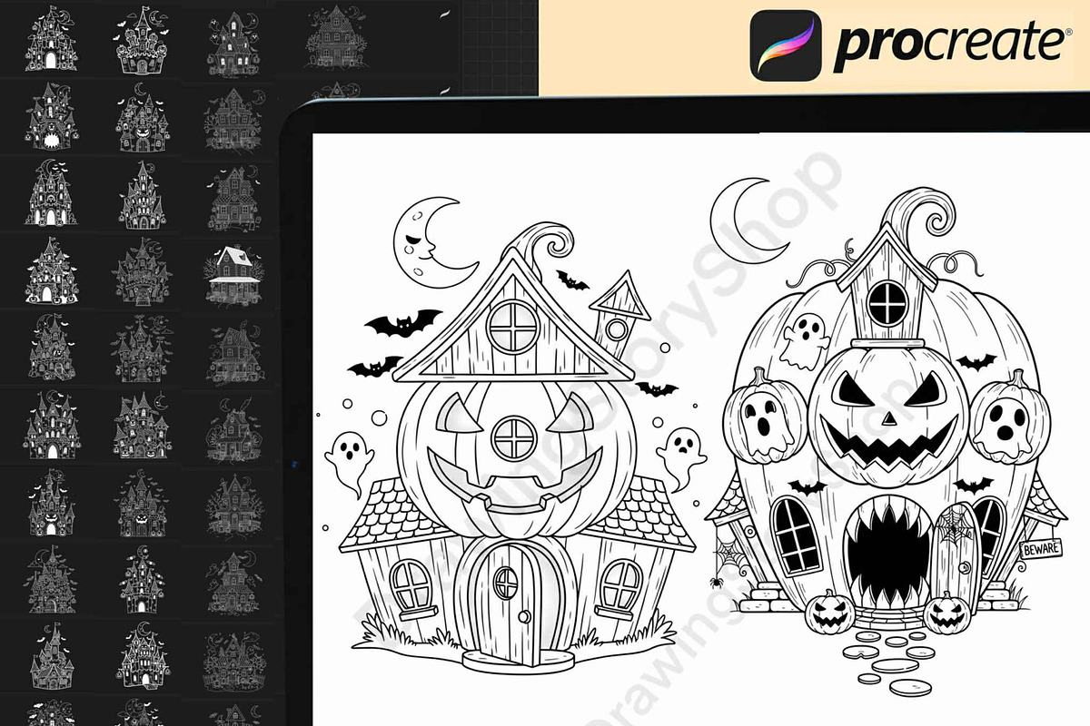 120 Procreate Halloween Castle Stamp, a Brush Add-On by DrawingStoryShop (Photo 8 of 8)