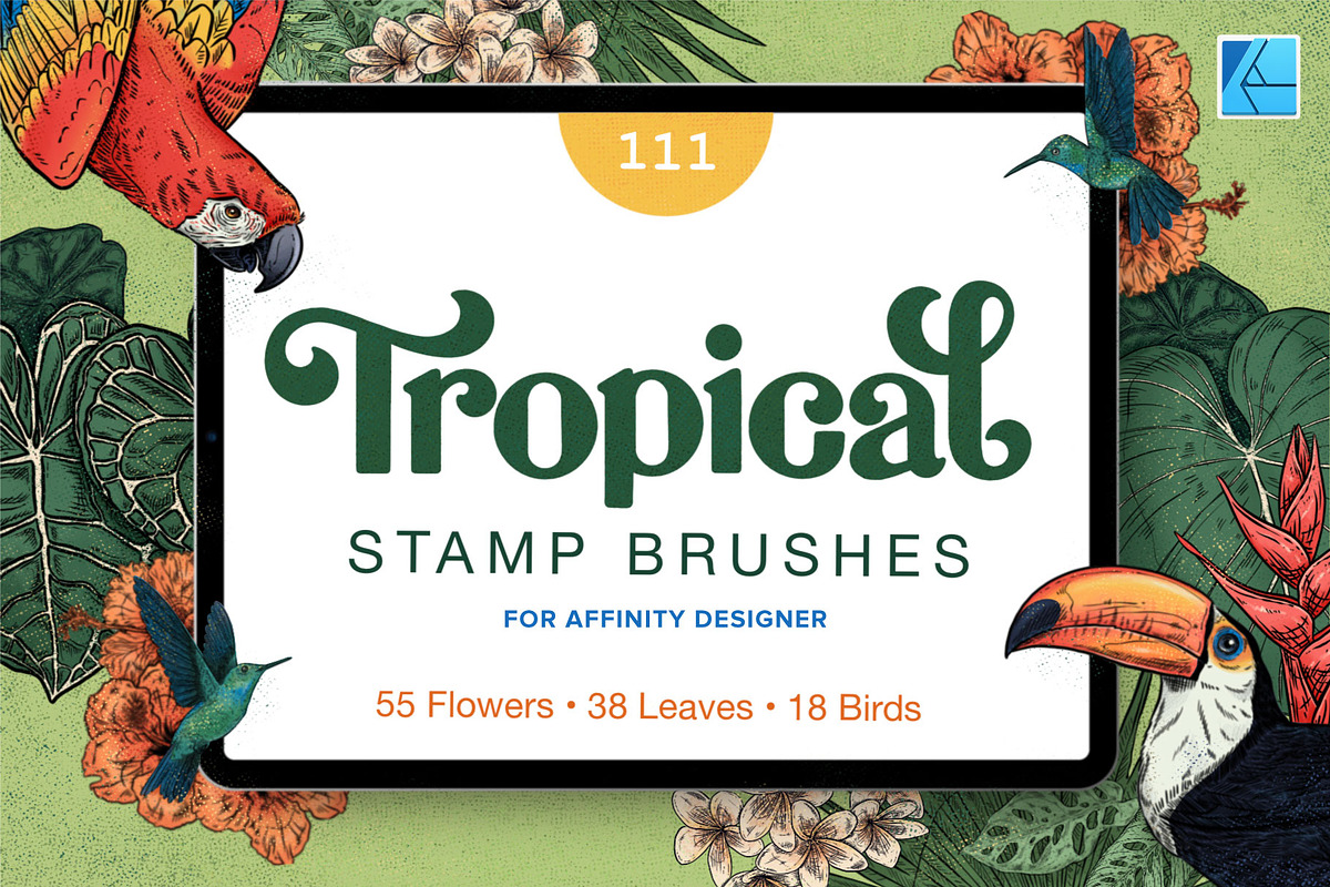 111 Tropical Stamps for Affinity, a Brush Add-On by Riveros Illustration (Photo 1 of 13)