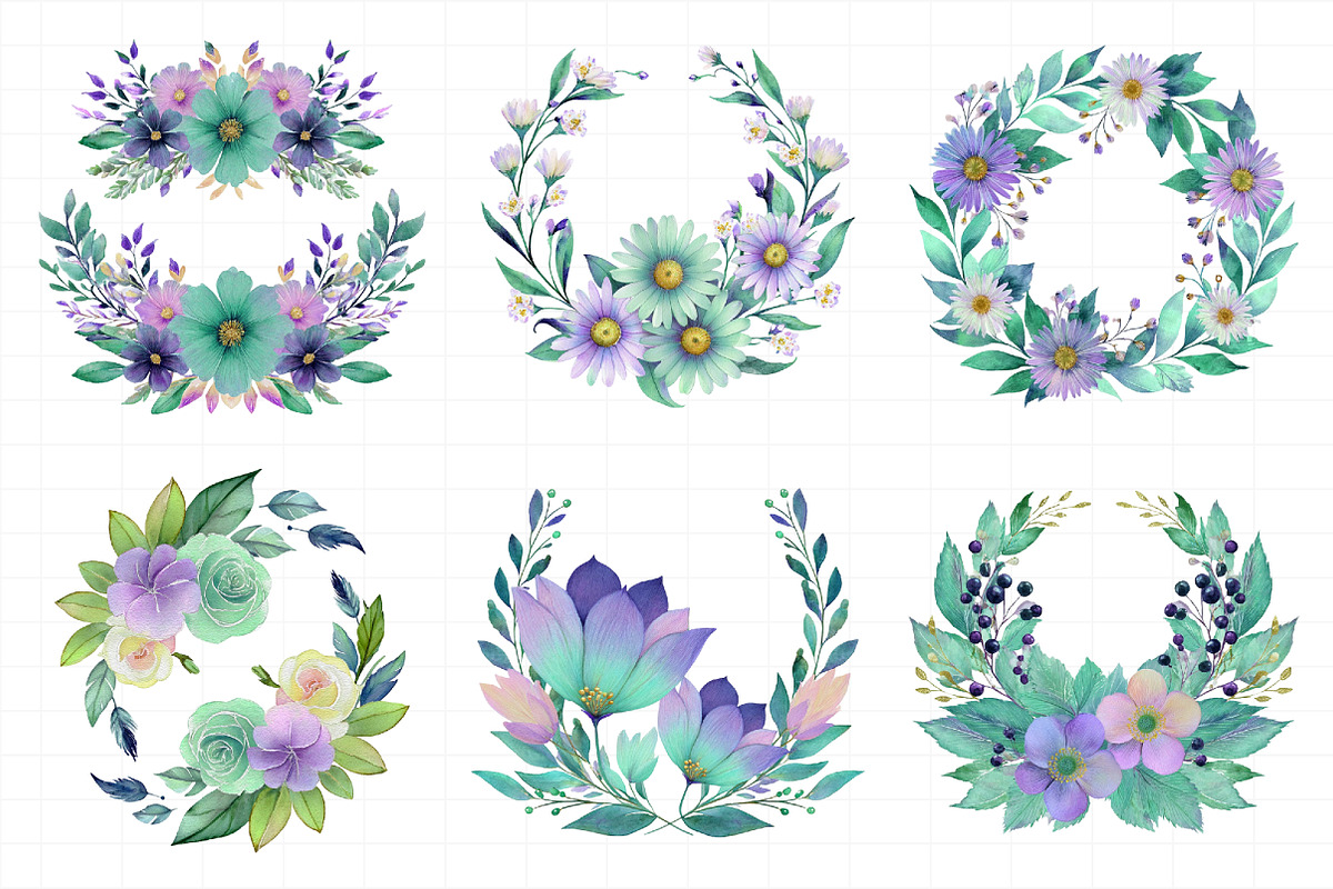 Watercolor Floral Wreaths Clipart Se, an Illustration by Daily.Designs (Photo 3 of 8)