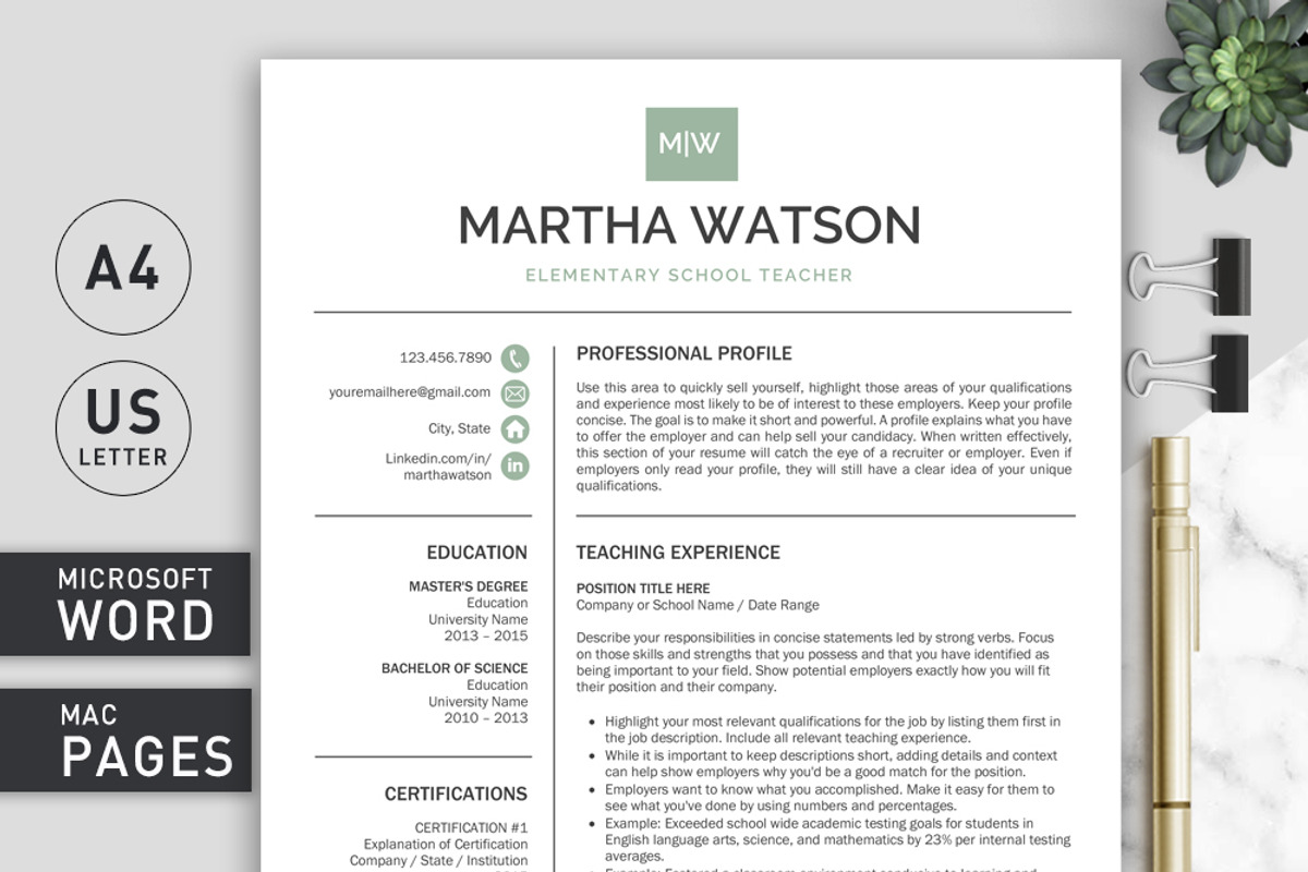 Resume Template / Teacher CV, a Resume Template by Klamp Studio (Photo 1 of 7)