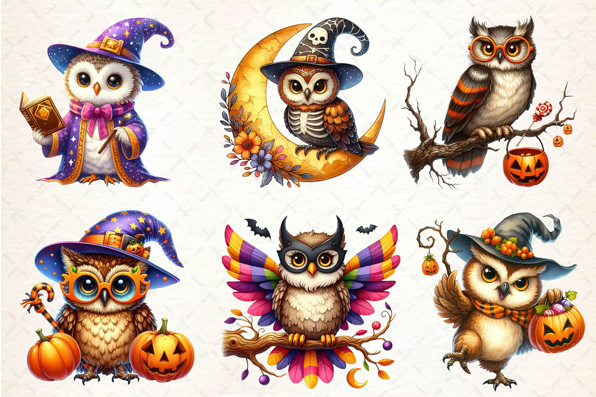 Halloween Owl Sublimation Clipart, an Illustration by Dream Creation (Photo 2 of 6)