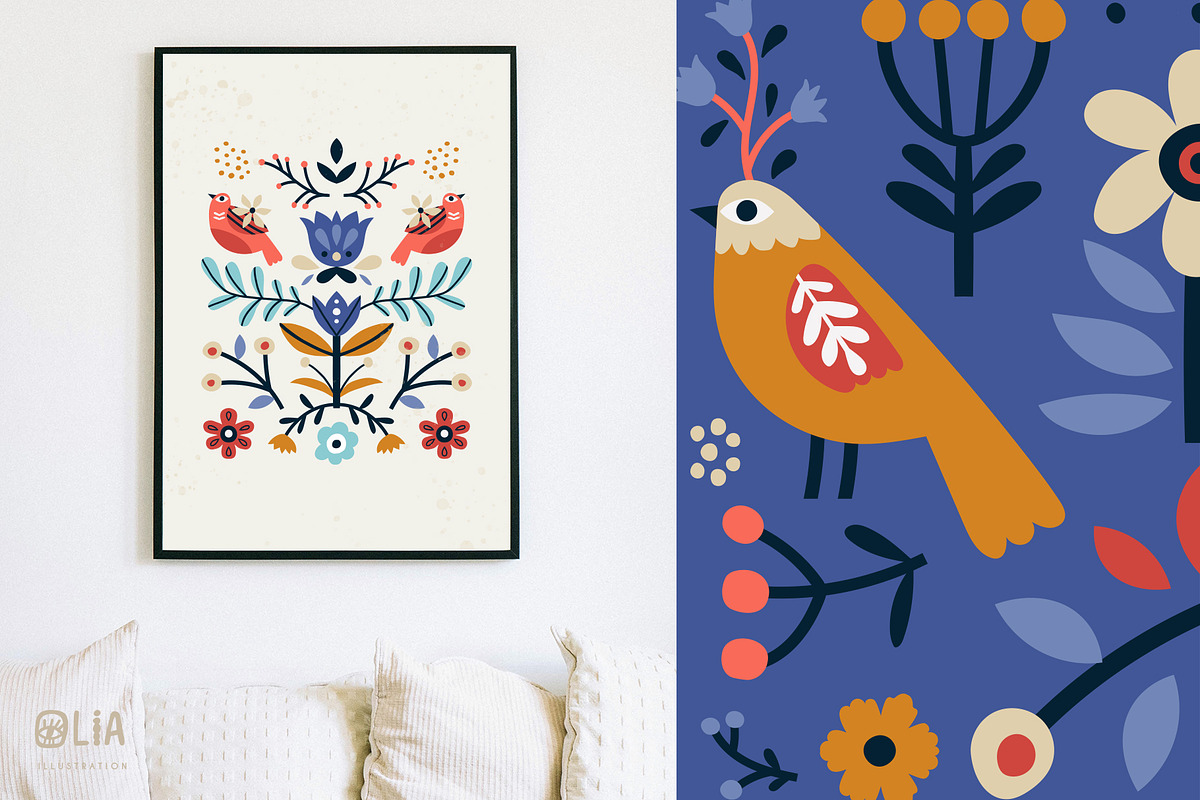 Folk Reflection | flora and fauna, a Decorative Illustration by Olia (Photo 11 of 11)