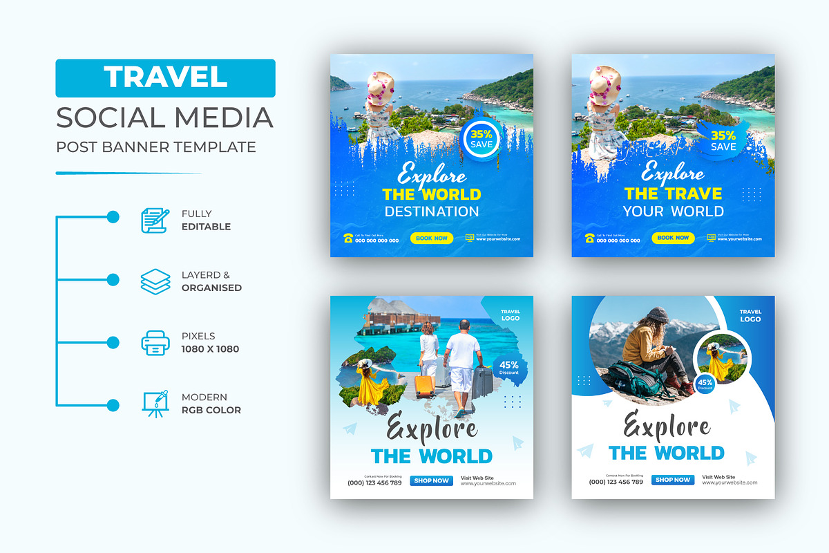 Holiday Travel  Social Media Post, a Social Media Template by Mk_Studio (Photo 1 of 5)