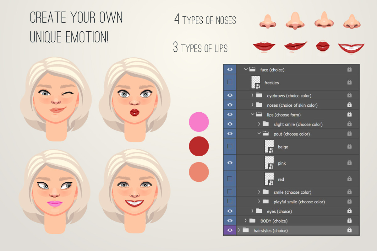 Character portrait creator (PSD), a Person Illustration by Mandarinkas art (Photo 2 of 8)