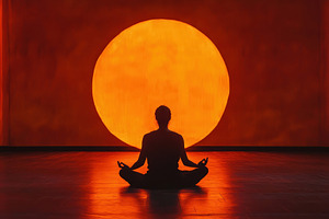 Meditation practice with a large ora, a Photo by Tanuart