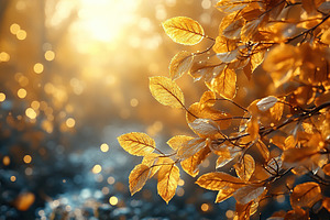 Orange leaves on tree branch in autumn city park with sunrays, a Nature Photo by AlyaAnd