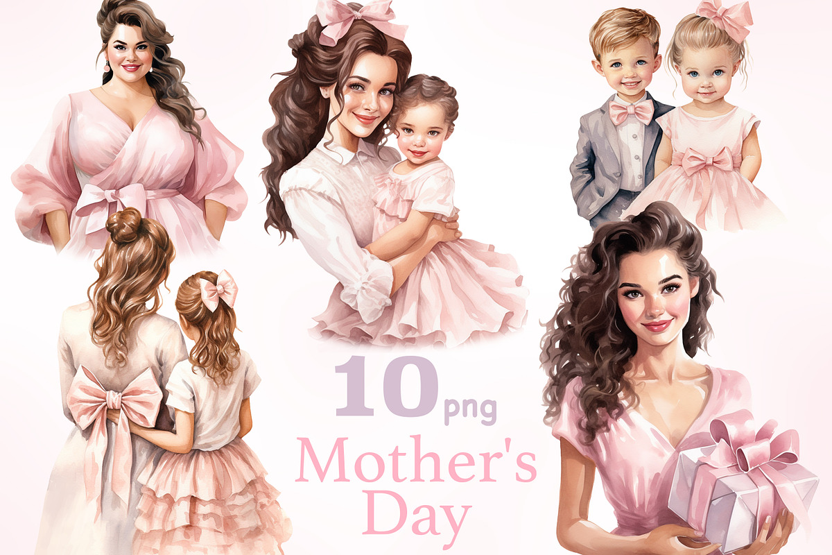 Mother's Day Clipart Set, a Seasonal Illustration by GlamArtZhanna (Photo 1 of 4)