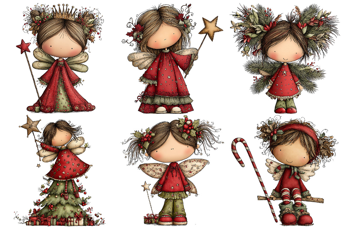 Whimsical Christmas Fairy Clipart, an Illustration by Pixels.Craft (Photo 6 of 6)
