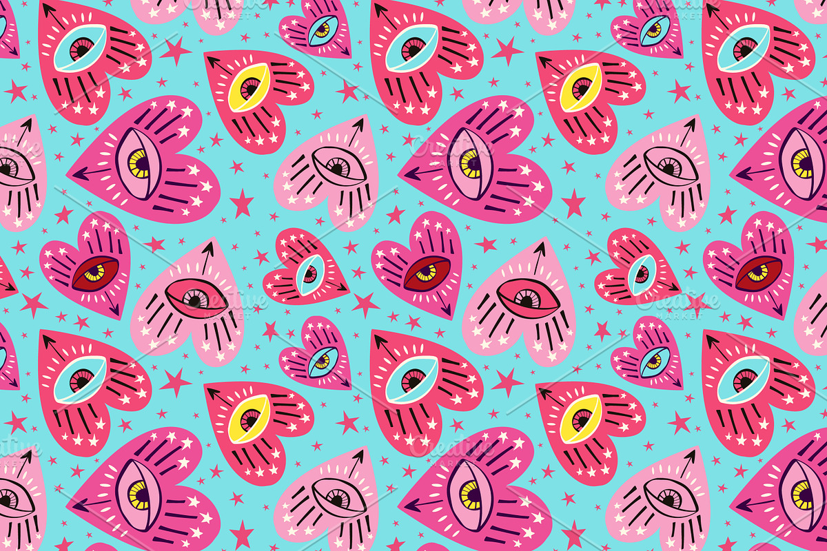 Blue pattern with pink love hearts, a Pattern Graphic by Art's and patterns (Photo 1 of 2)