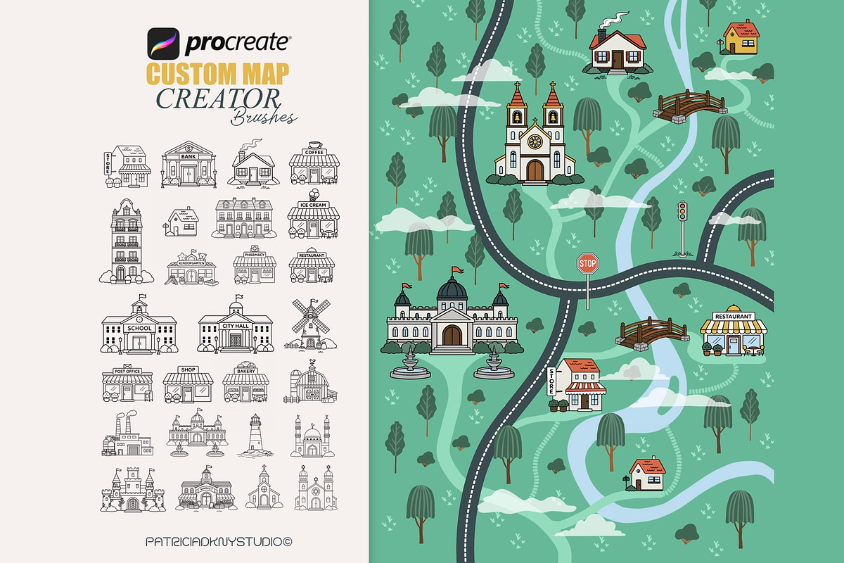 Procreate Map creator brushes, a Brush Add-On by PDknyStudio (Photo 2 of 5)