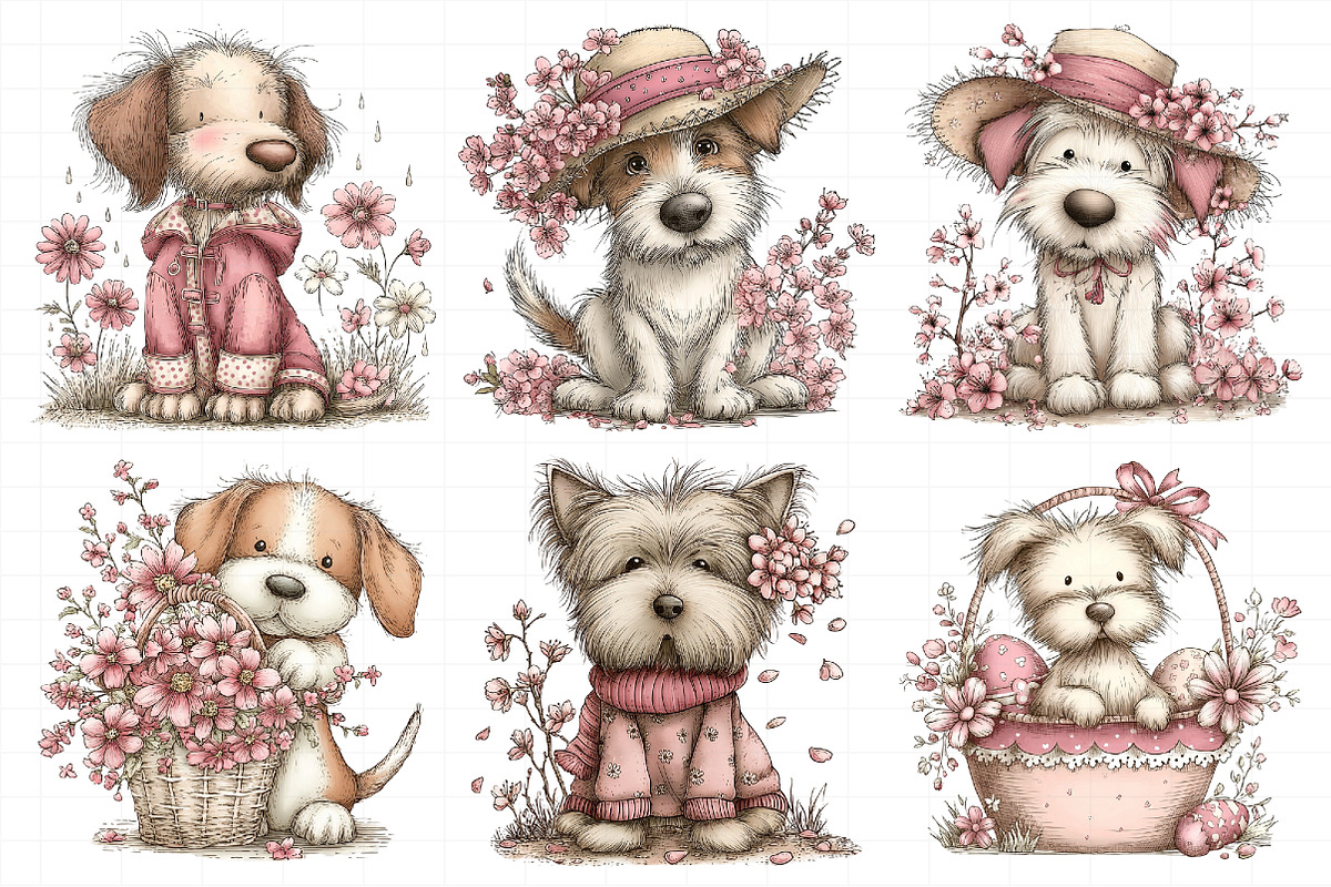 Whimsical Spring Dogs Clipart, an Illustration by Daily.Designs (Photo 3 of 7)