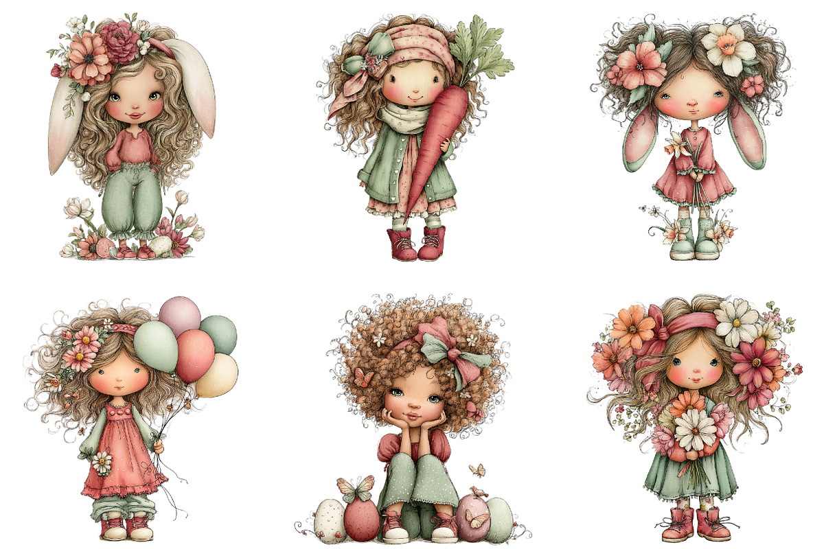 Whimsical Easter Girl Clipart, an Illustration by CraftArtStudio (Photo 2 of 6)
