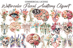 Watercolor Floral Anatomy Clipart, a Seasonal Illustration by designcity5