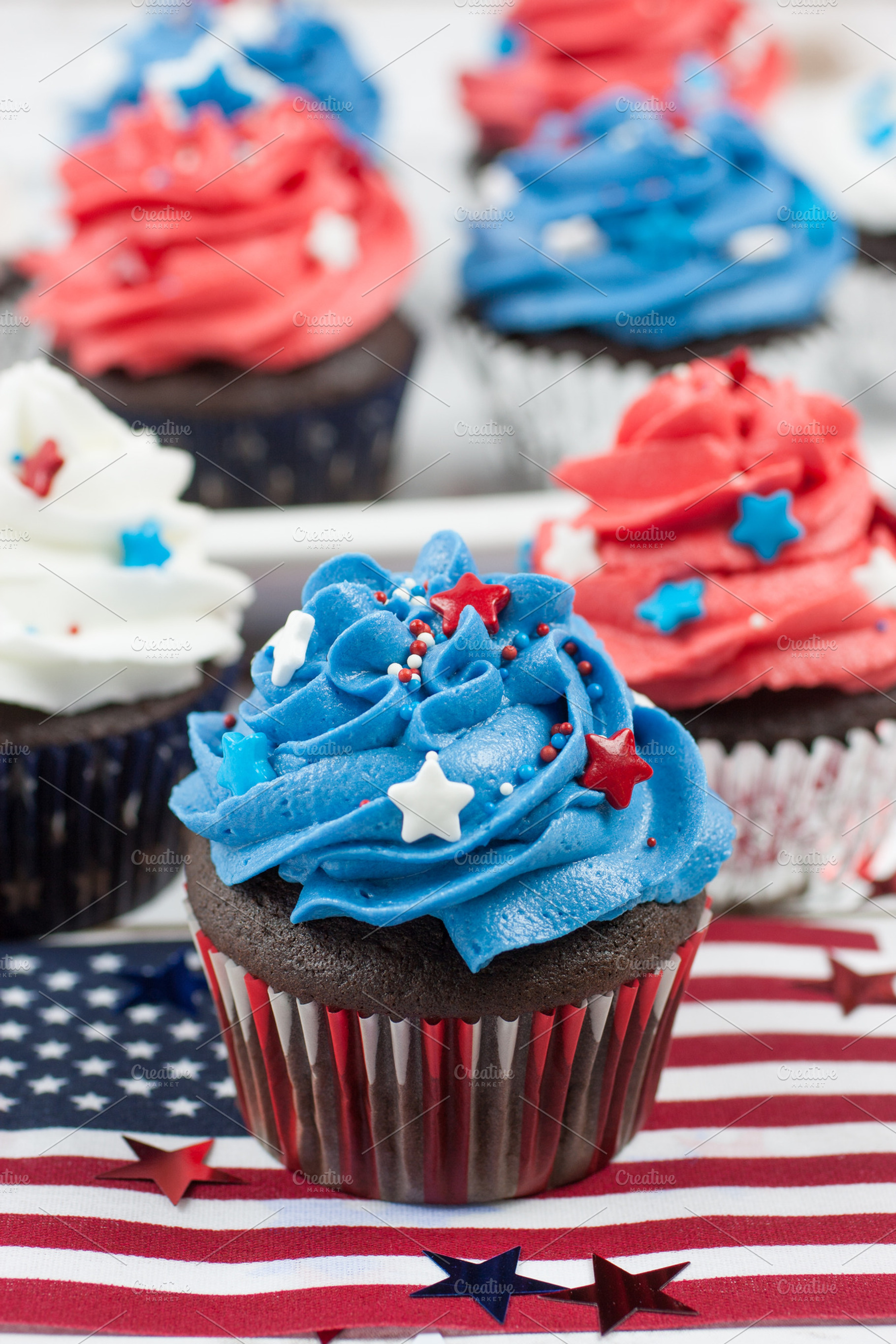 Patriotic chocolate cupcakes featuring 4th of july, baked, and blue, a Food & Drink Photo by Southern Light