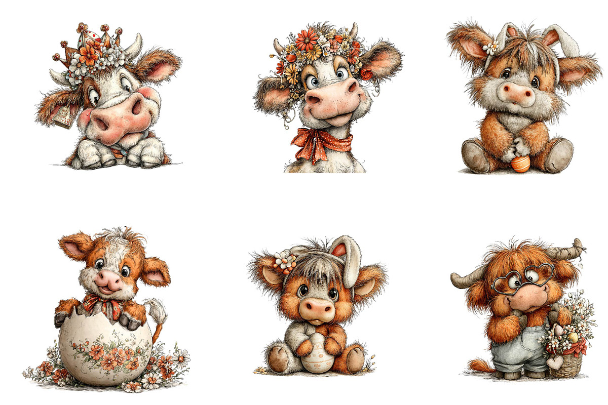 Whimsical Easter Highland Cow Clipar, an Illustration by CreationArt (Photo 7 of 7)