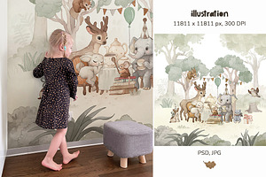 Watercolor Forest Boho Animal Set