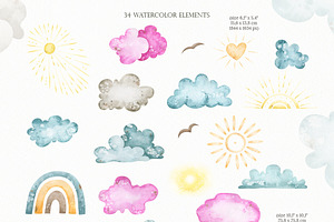 Watercolor Summer Sky Clipart