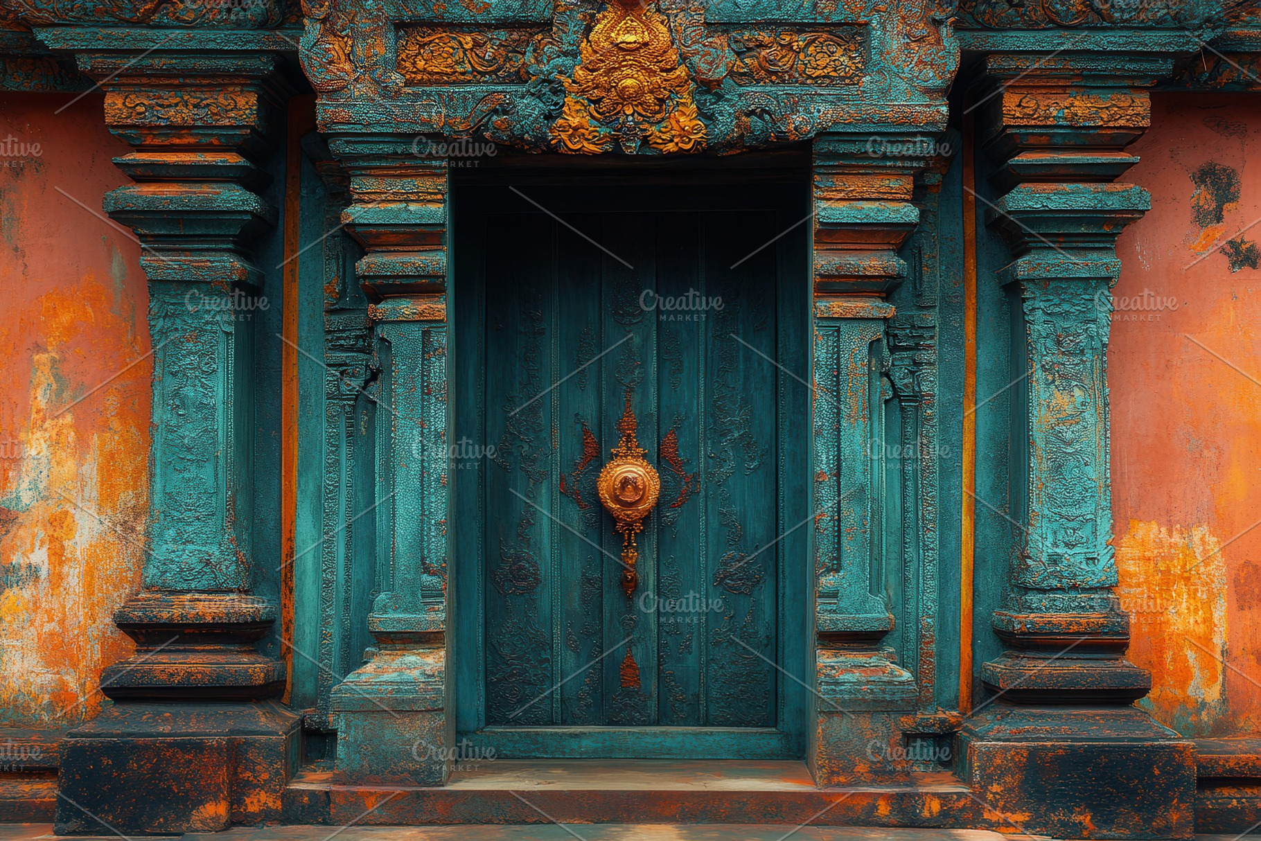 Intricate weathered door in Balinese, a Photo by Tanuart