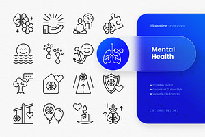 Mental Health Outline Icons, an Outline Icon by cidcud_graphic