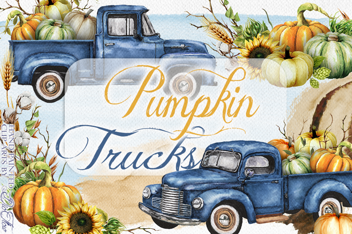 Pumpkin Truck Watercolor Clip Art, a Decorative Illustration by DioFlow (Photo 1 of 6)
