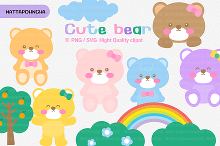 Set of colorful bear clipart.