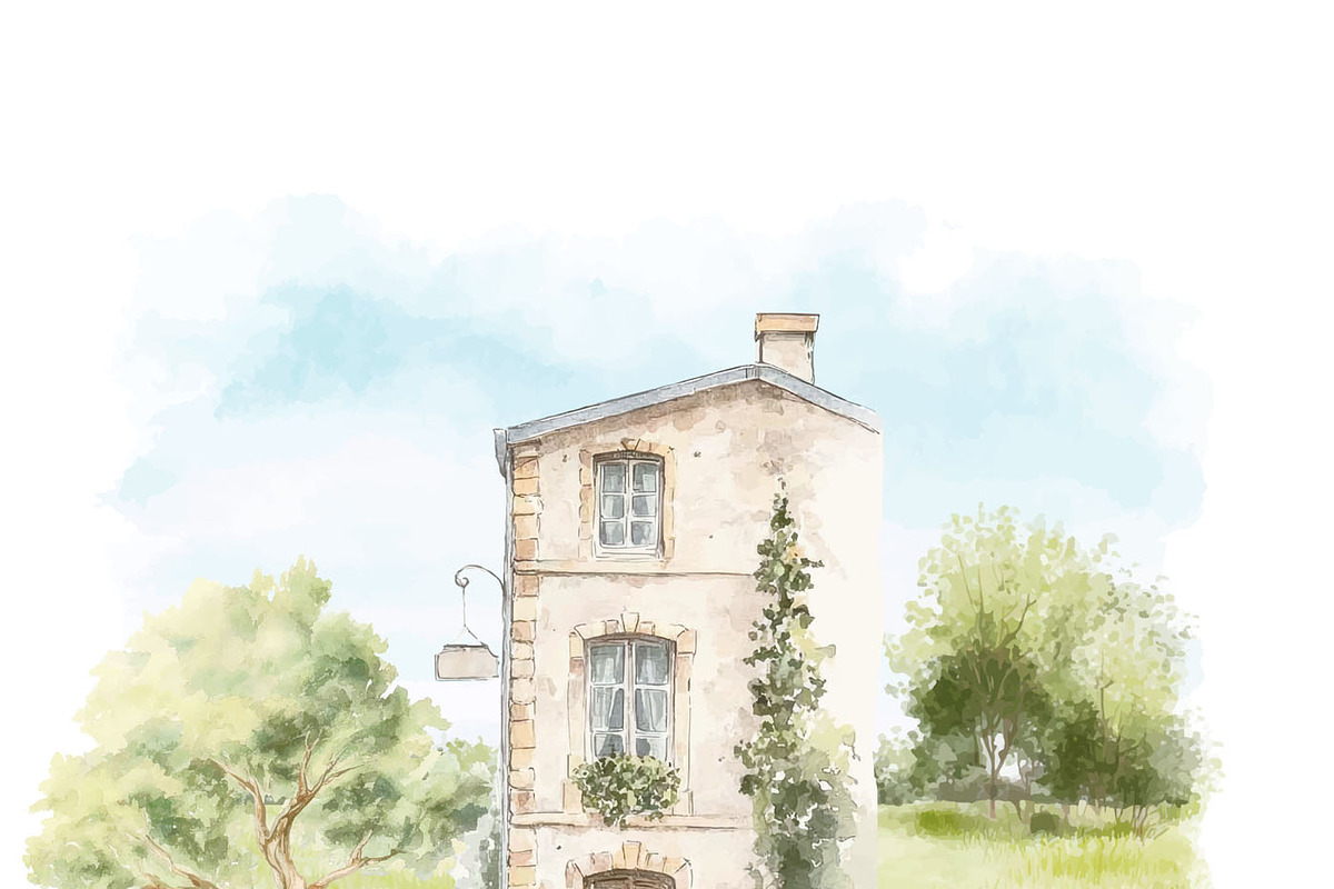 Romantic Tuscan Villa Watercolor, a Decorative Illustration by Deckar_art (Photo 4 of 5)