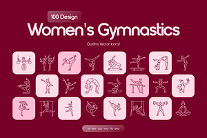 Women's Gymnastics Icons, an Outline Icon by Prosymbols