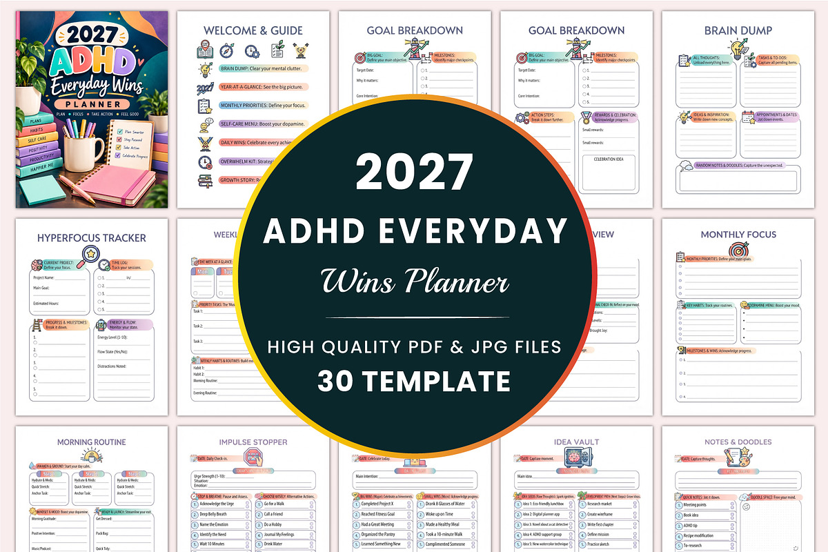 2027 ADHD Everyday Wins Planner, a Stationery Template by Shumaya (Photo 1 of 6)