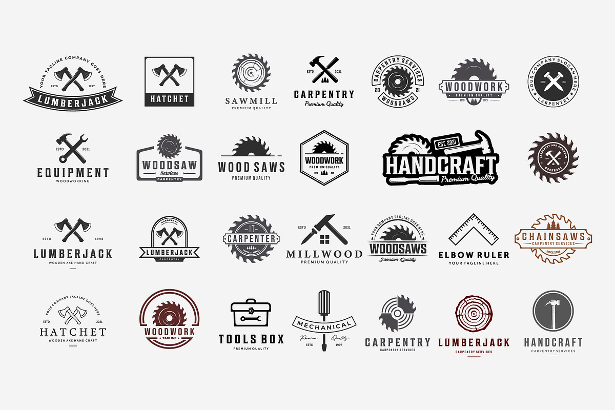 Set Bundle Carpentry Logo Vintage