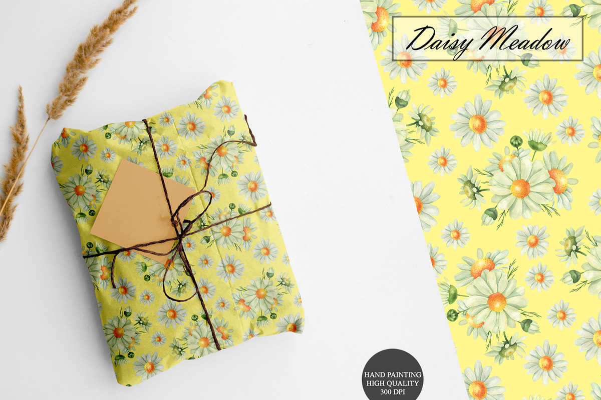 Watercolor Daisy Seamless Patterns, an Illustration by OlDm_Shop (Photo 7 of 10)