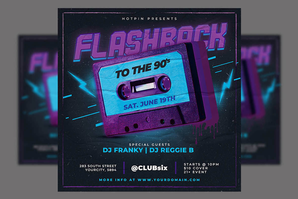 Retro 90s Party Flyer Template, a Flyer Template by Hotpin (Photo 1 of 3)