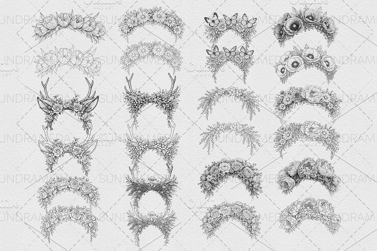 Floral Headband Stamps for Procreate, a Brush Add-On by sundrameda (Photo 3 of 7)